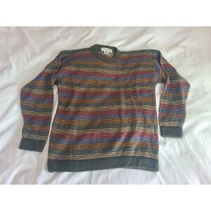 CAAMANO Limited Edition Alpaca Sweater M Multi Stripe Crew Neck Made Peru